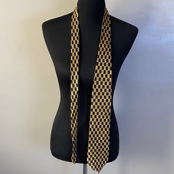 Raphael All Silk Checkered Tie Roma Milano Black & Gold - Picture 1 of 4